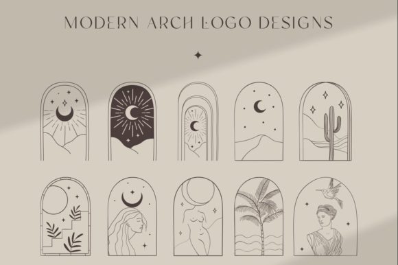 Bohemian Modern Arch Logo Designs. Nude.