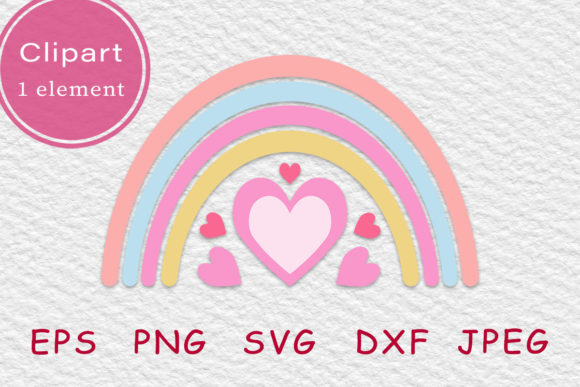 Cute Pink Heart Rainbow Graphics & Illustrations