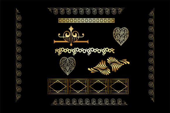 Elegant Golden Line Elements for Graphics and Print Templates