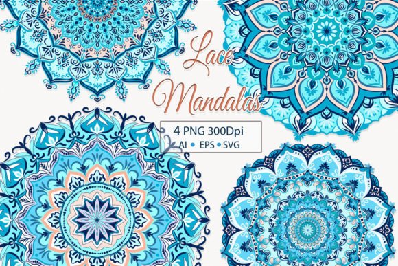 Luxurious Blue Mandalas: Elegant Graphics for Digital Sellers