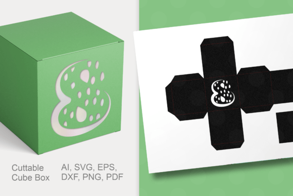 Number 8 Cube Gift Box Template SVG Graphics