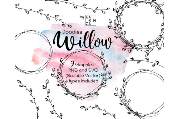 Pussy Willow Branch Doodle Clipart Graphics