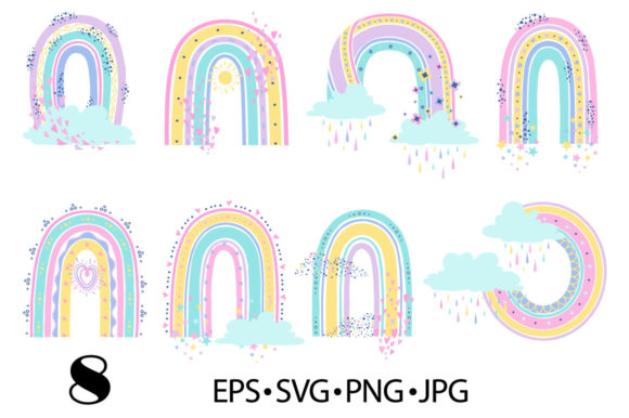 Scandinavian Cartoon Pastel Rainbows – A Fresh Graphic Design Asset for Playful Illustrations & Commercial Use